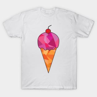 Geometric Ice Cream with Cherry on Top (black outline) T-Shirt